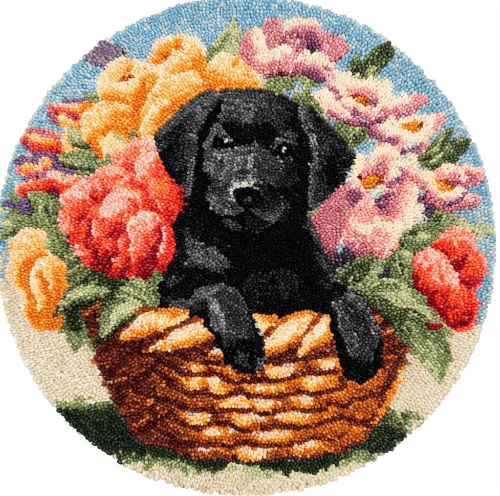 Round Latch Hook Rug Kits Labrador For Adults And Starter 50*50Cm