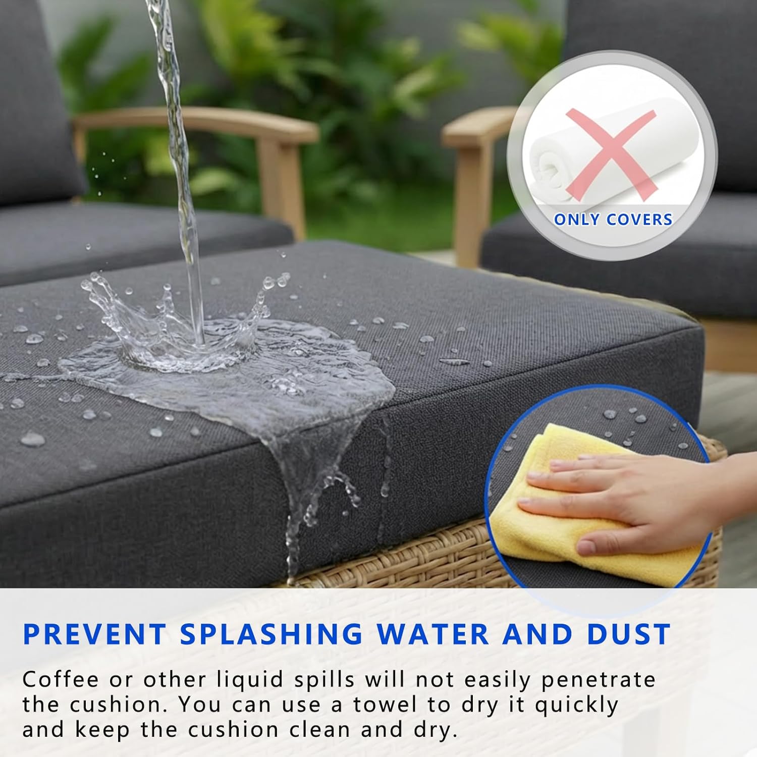 2 Piece Outdoor Curved Sofa Cushions Cover Waterproof, Half-Moon Wicker Conversation Set Cushion Covers for Curve Patio Sectional Furniture,Olefin Covers Only ((Dark Gray, 4in Thick)