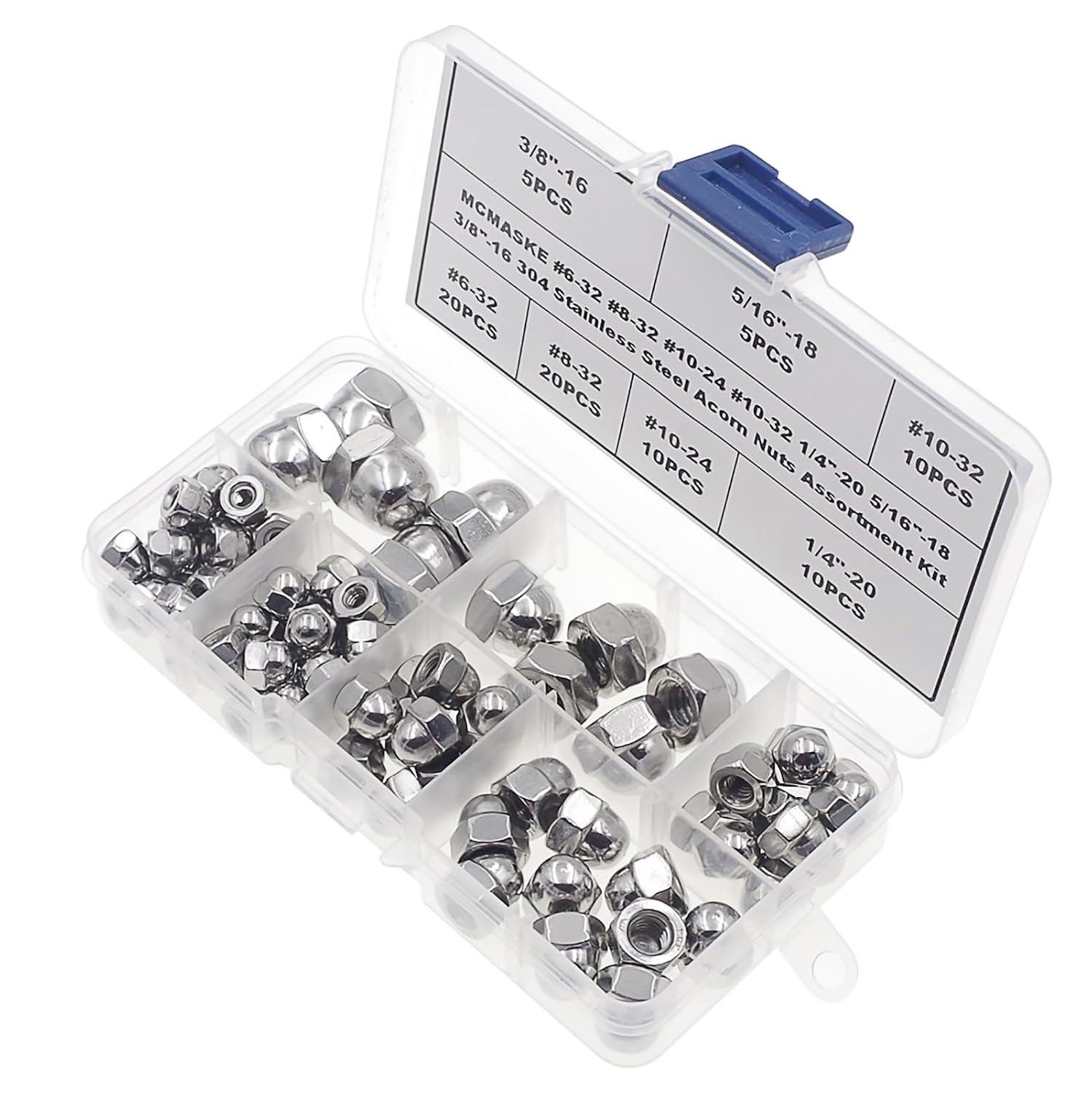 #6-32 to 3/8"-16 304 Stainless Steel Acorn Hex Cap Nuts Kit