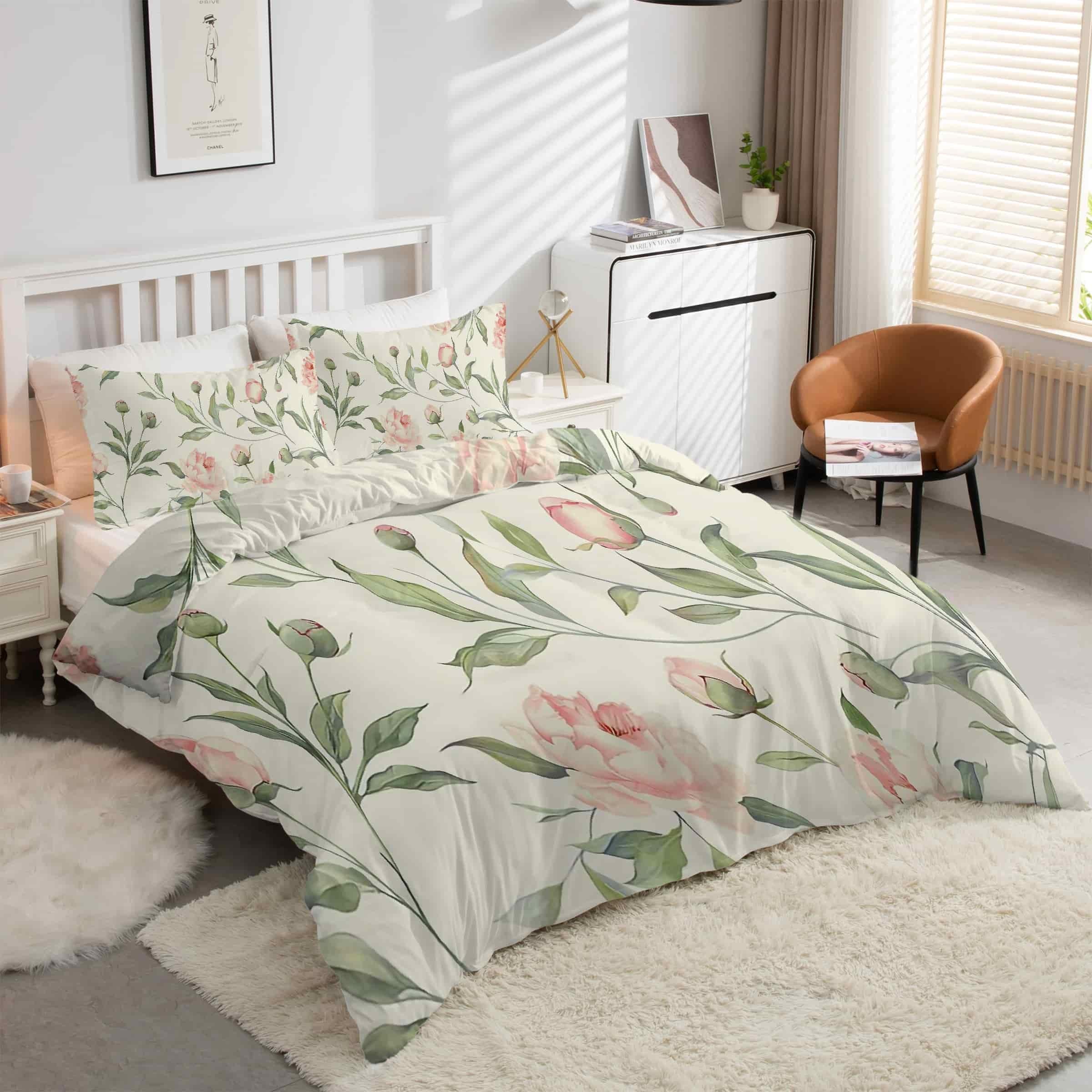 Housse de couette 240x260 fleurs rétro en microfibres avec ses 2 taies