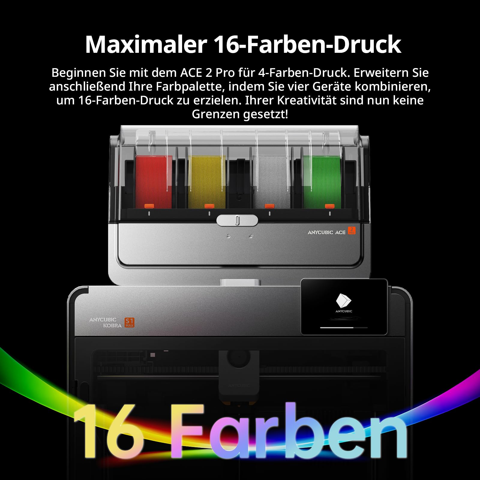 Anycubic Kobra S1 Max Combo 3D Drucker Mehrfarbig, 350 °C Hotend | Robuste Vollmetall CoreXY Konstruktion, Vollautomatische Kalibrierung, Druckgröße 350x350x350 mm