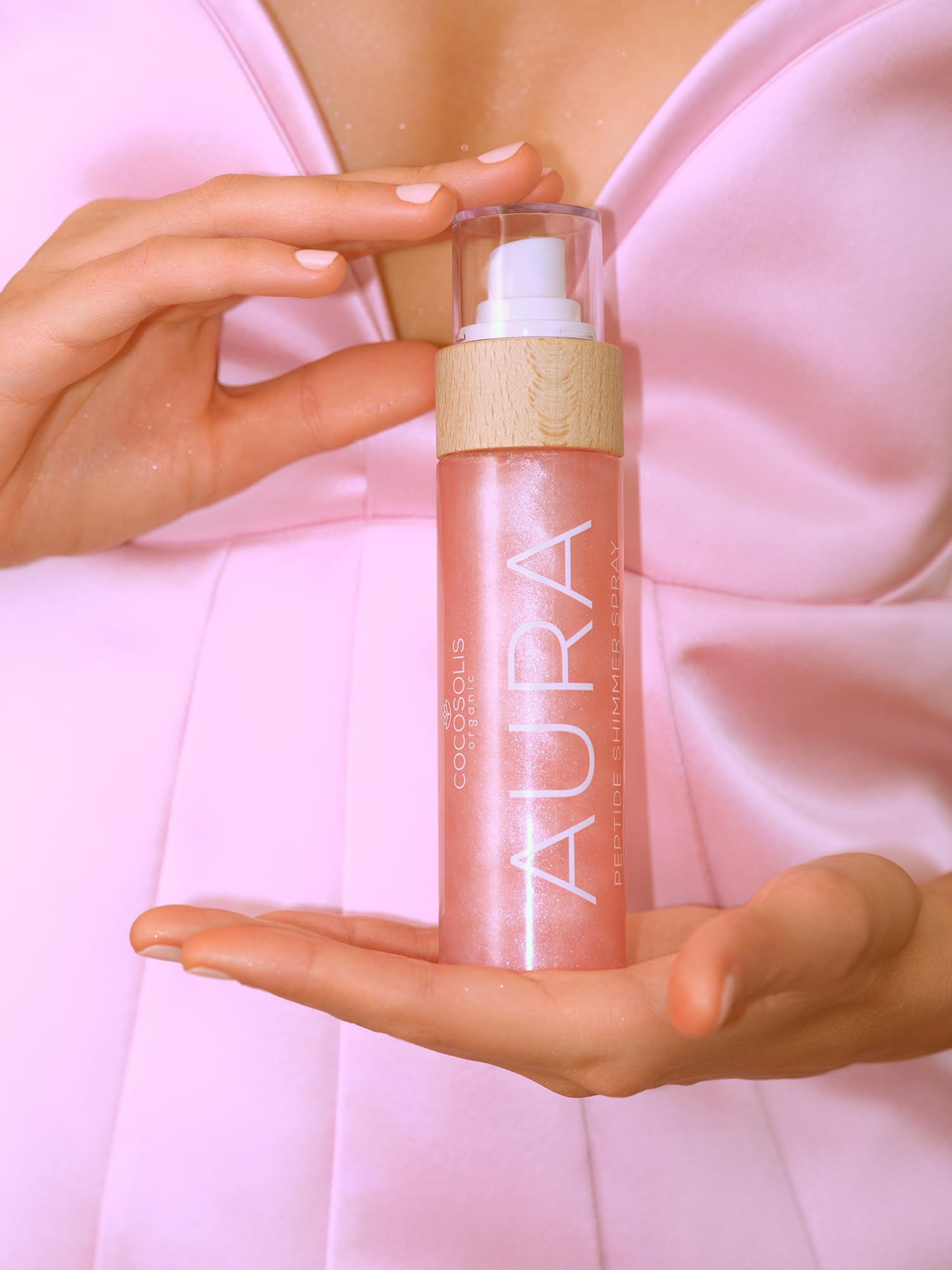 COCOSOLIS AURA PINK Peptide Shimmer Spray - Brillantini naturali con peptidi per viso, corpo e capelli