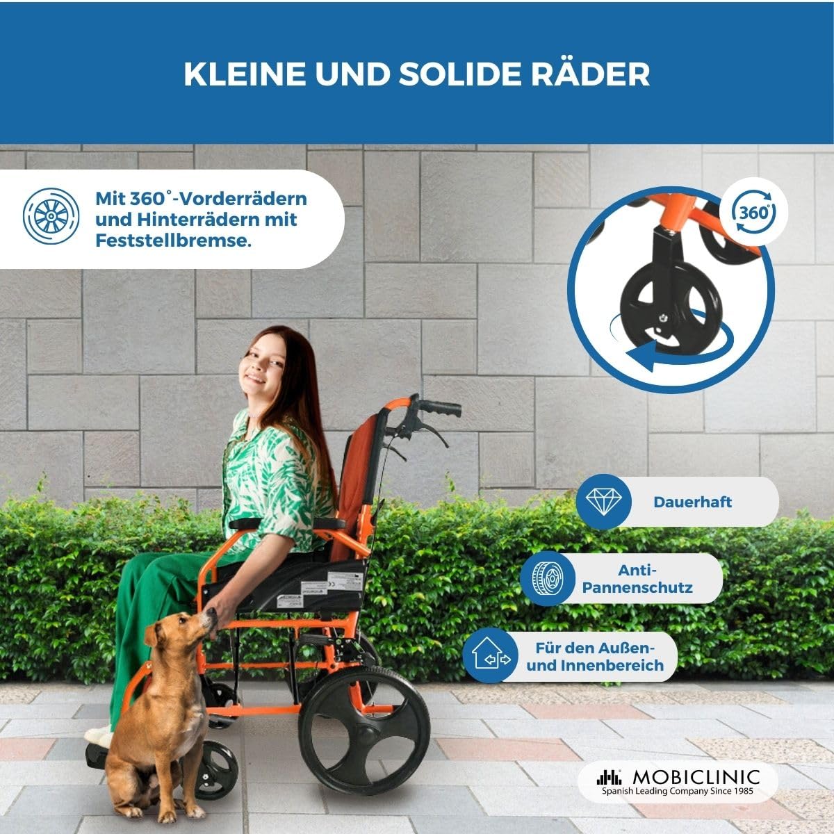 Mobiclinic®, Rollstuhl, Klappbar, Leichtgewicht, Sitz 46 cm, Zwei bremssysteme, Klappbare rückenlehne, Aluminium, Fußstützen, Modell pirámide, Kleine räder, Feste armlehnen