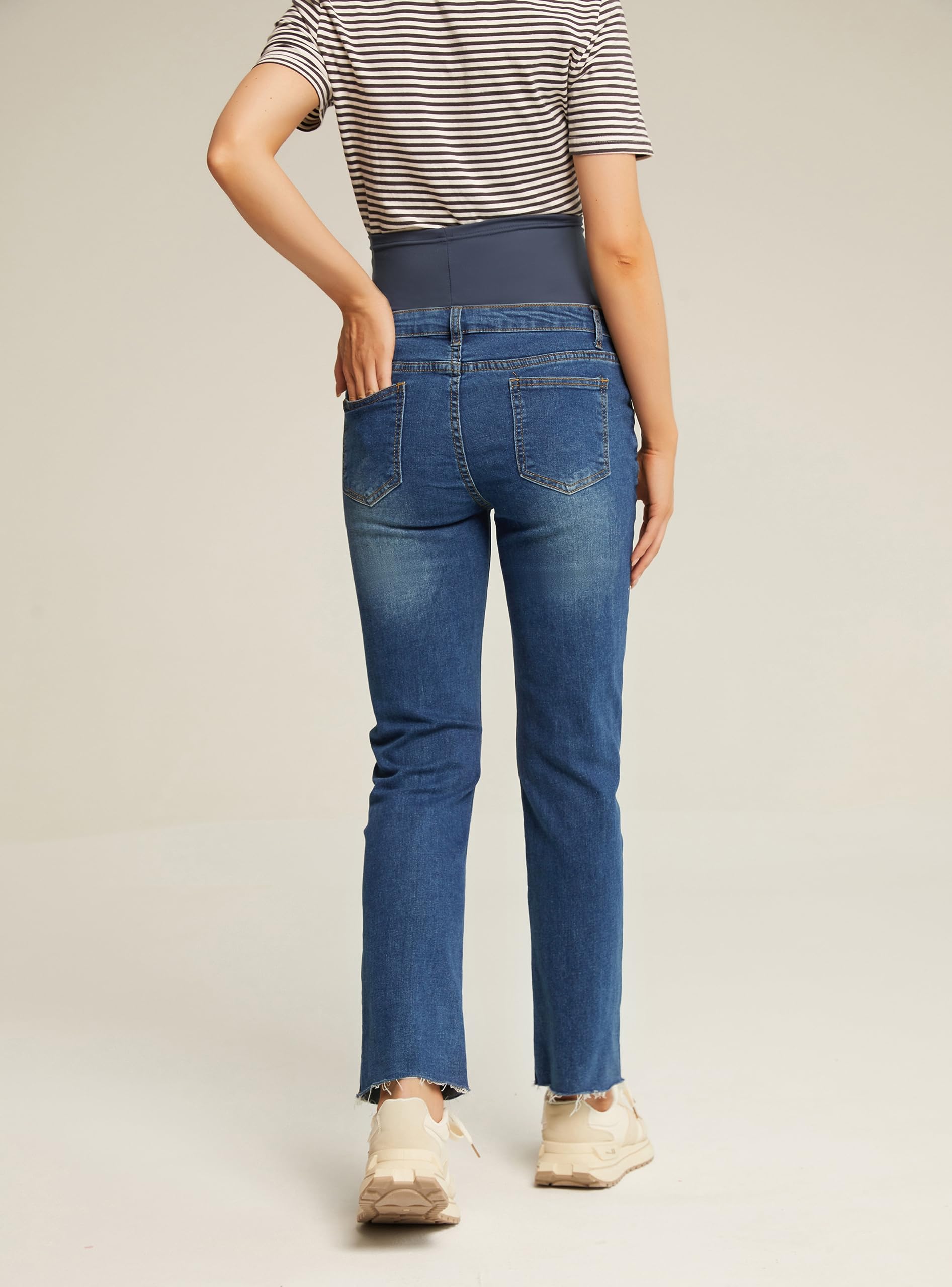 Maacie Mutterschaft Skinny Jeans Hosen für Damen Umstandsjeans Verstellbare Taille Hosen für Alltag Dunkelblau M MC0336A23-02