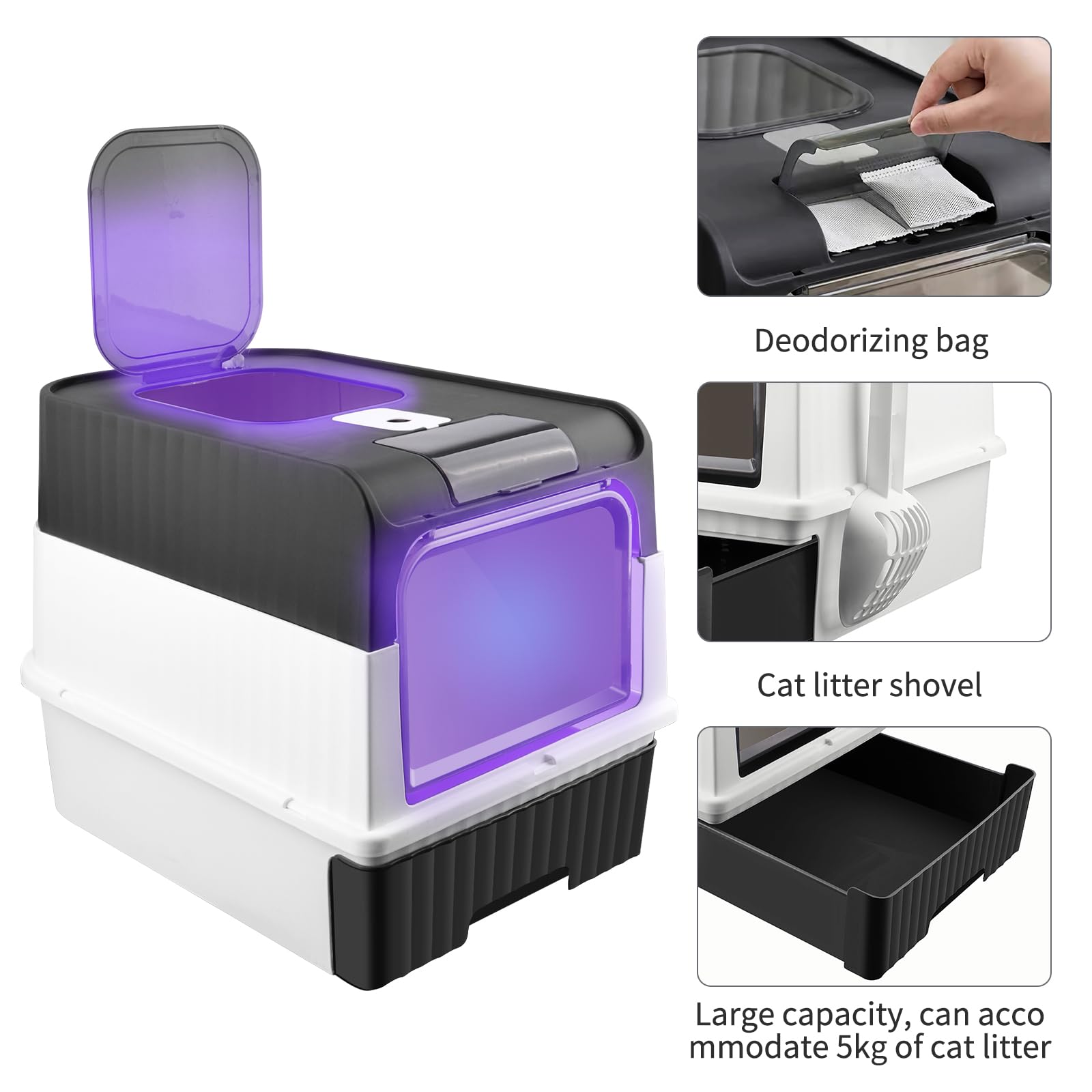 MENGDA Gesloten kattenbak met uv-licht, kattenbak, eenvoudige reiniging