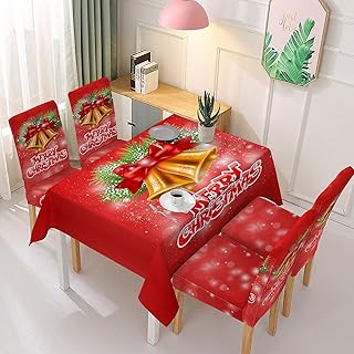 Nappe Nappe Rectangulaire en Polyester Imprimée Numériquement Nappe Réutilisable Antisalissure Et Oléofuge Nappe De Décoration pour Fête De Noël 140×140cm+4 ChairCover