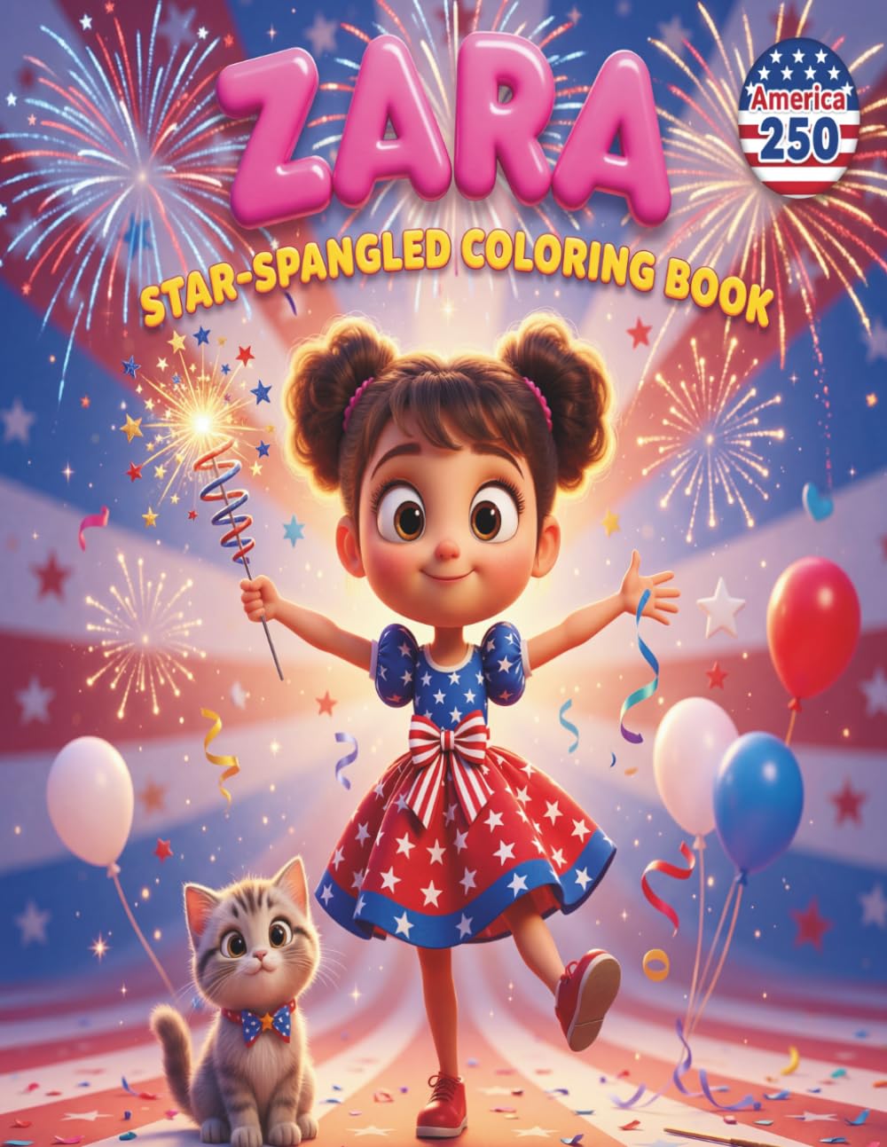 Zara Star-Spangled Coloring Book: America 250 | A Cute 4th of July Coloring Book for Girls Ages 4-8 with 60 Big & Easy Patriotic Pages to Celebrate the USA's 250th Birthday