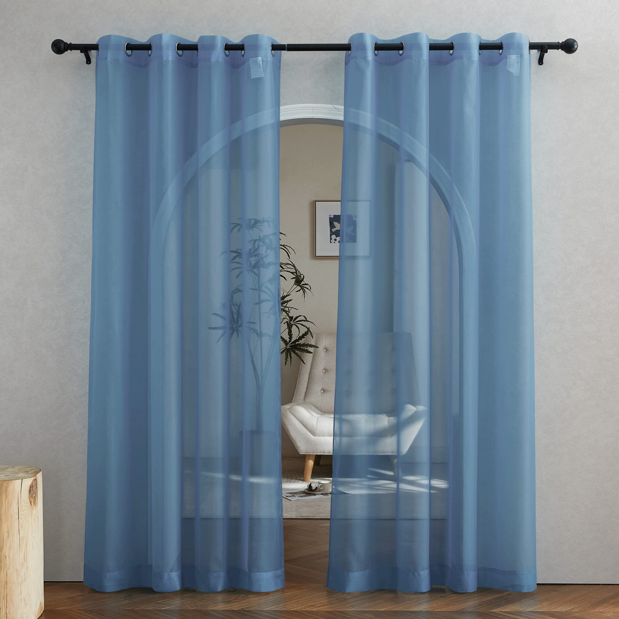 NICETOWN Bedroom Curtains for Windows 84 inch Length, Grommet Casual Voile Sheer with Light Filtering Drapes Airy & Elegant for Nursery/Living Room, Teal, Set of 2, W54 x L84