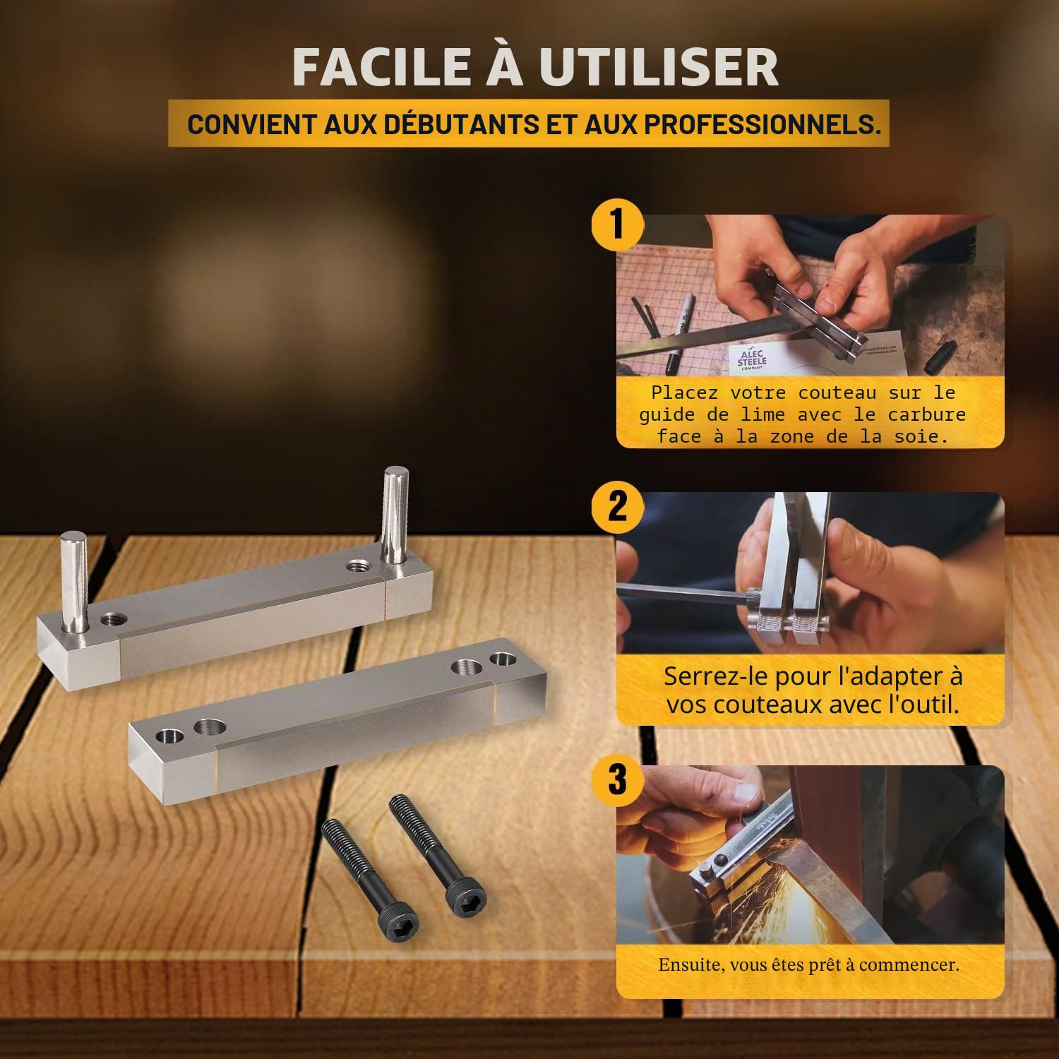 Guide de limes avec surface en carbure pour la fabrication de couteaux Argenté