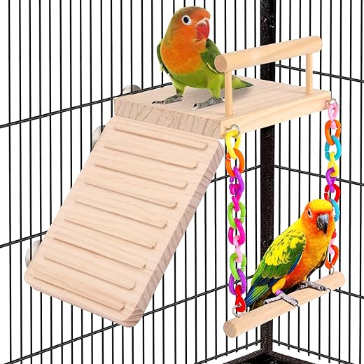 Kyouki Bird Perch Bird Cage Accessories Platform Swing - for Parrot,Parakeet,Budgies, Cockatiels, Lovebirds, Pacific Parrotlets,Chinchilla, Hamster - Sturdy Play Gym Exercise Stand