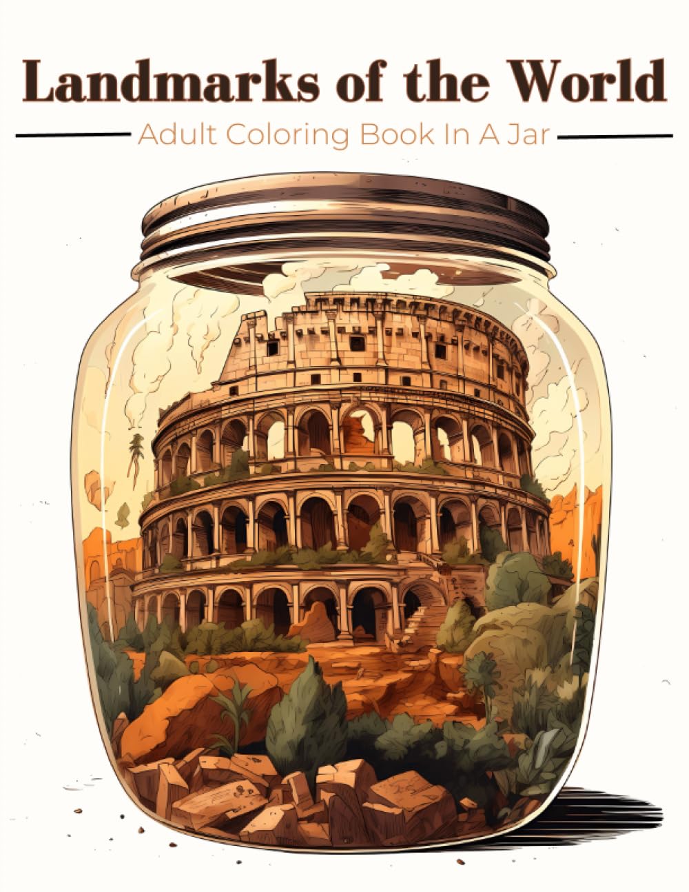 Landmarks of the World Adult Coloring Book In A Jar: Amazing illustrations Featuring the Most Beautiful Landmarks on Earth | Grayscale Coloring Pages