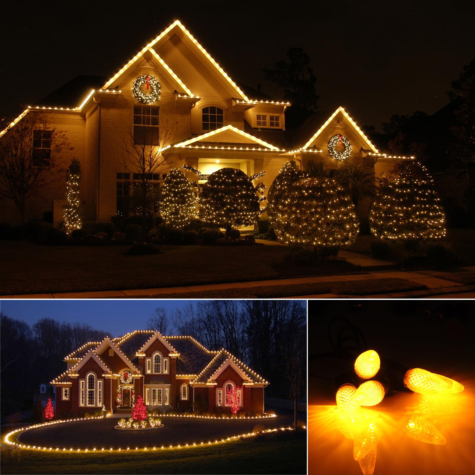 50 bombillas LED C9 de Navidad, bombillas LED C9 con casquillo E17, bombillas de repuesto para cadena de luces al aire libre, color amarillo de grado comercial