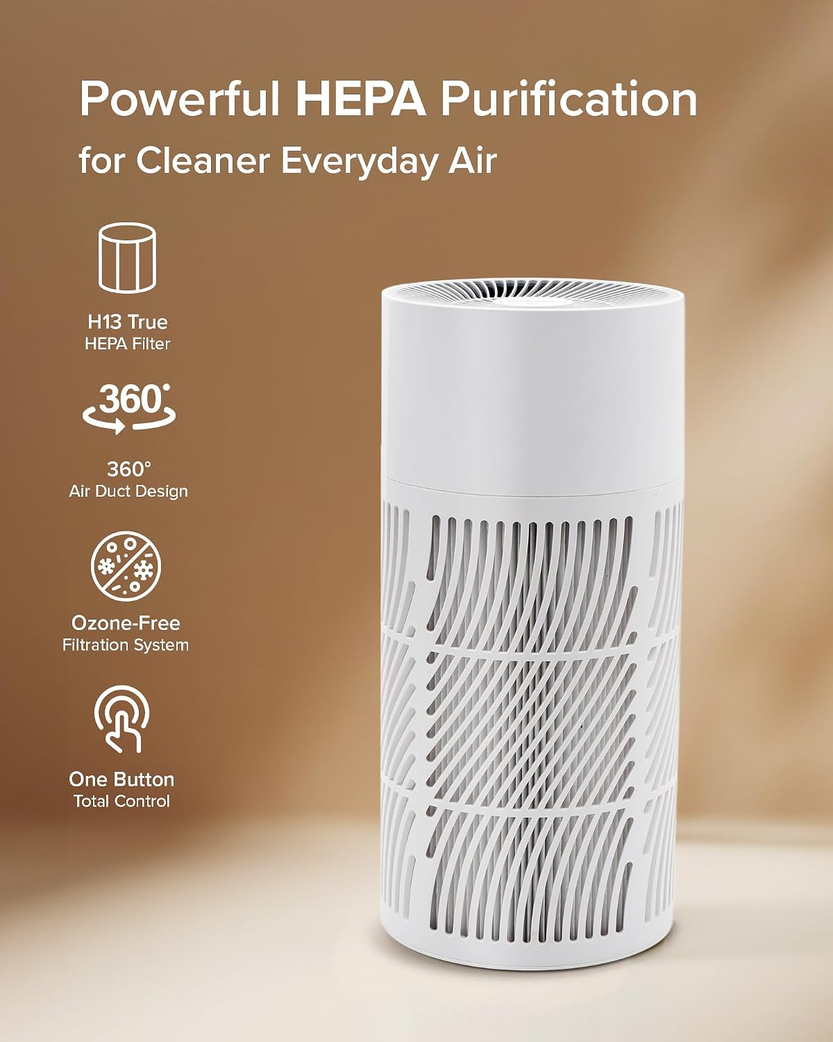 Nuwave OxyPure HEPA Purifier for Rooms up to 857 Sq Ft, H13 True HEPA & Carbon Filtration, Removes 99.97% Dust, Smoke, Pollen & Pet Hair, 360° Intake, Ozone-Free, Portable for Home, Model 47501V06
