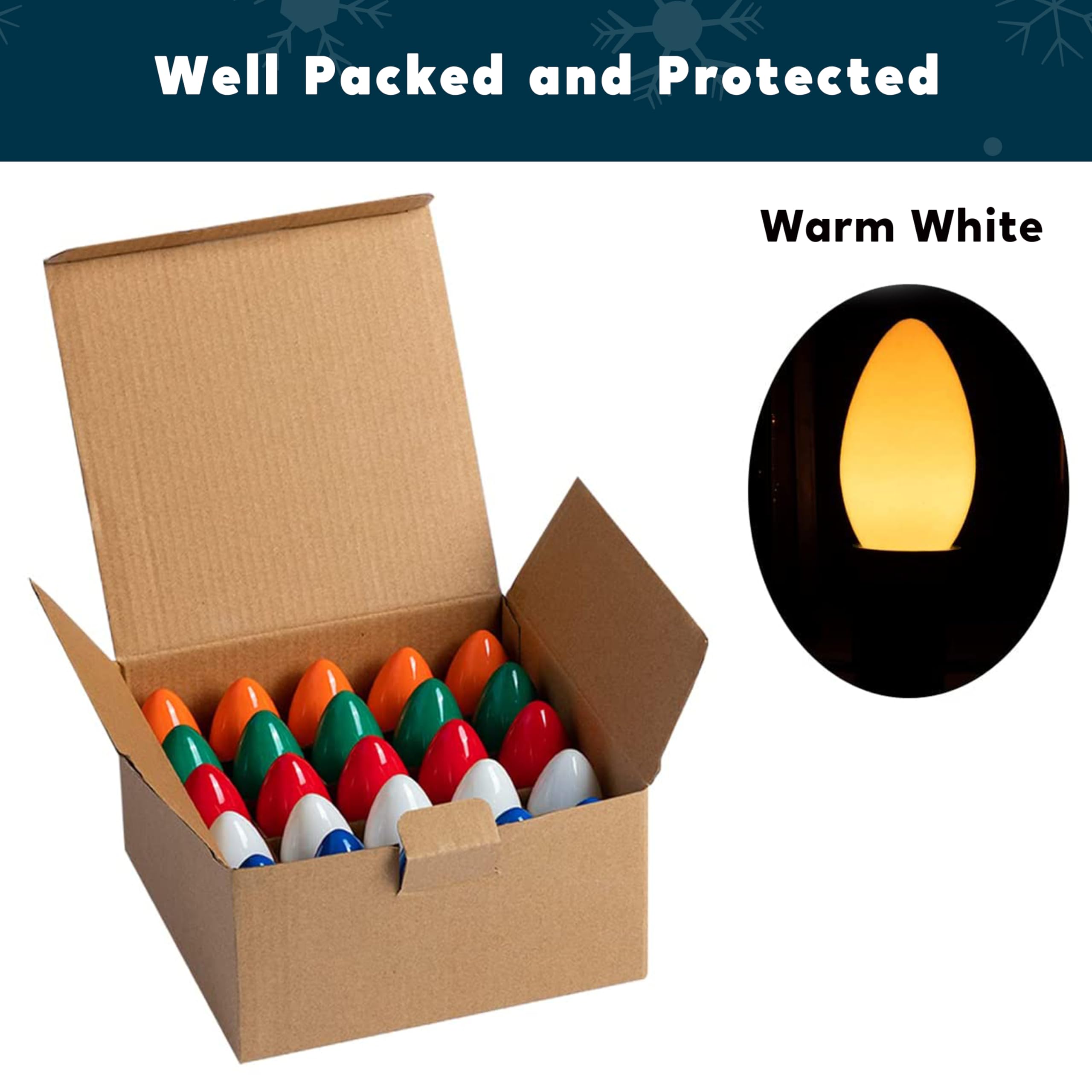 Joiedomi 25 Pack C9 Light Bulb, Replacement Multicolor Light Bulbs