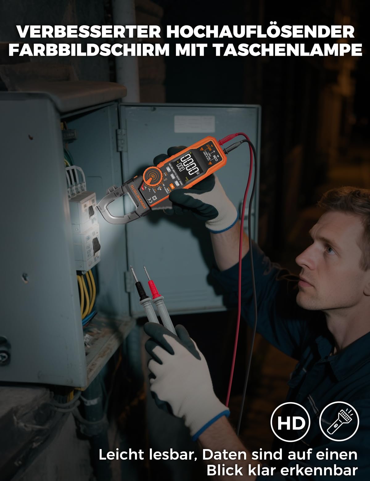 CM06PRO Digitales Strommesszange 6000 Counts True RMS, 1000A AC/DC – mit Einschaltstrommessung & NCV – Multimeter für Strom, Spannung, Widerstand, Kapazität, Temperatur, Leitungserkennung