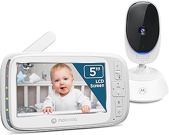 No WiFi Video Baby Monitor with Camera and Audio, 5” Screen, Remote Pan-Tilt-Zoom, Night Vision, 2-Way Talk, Long Battery Life, 1000ft Range, Temperature Sensor, Lullabies - VM75