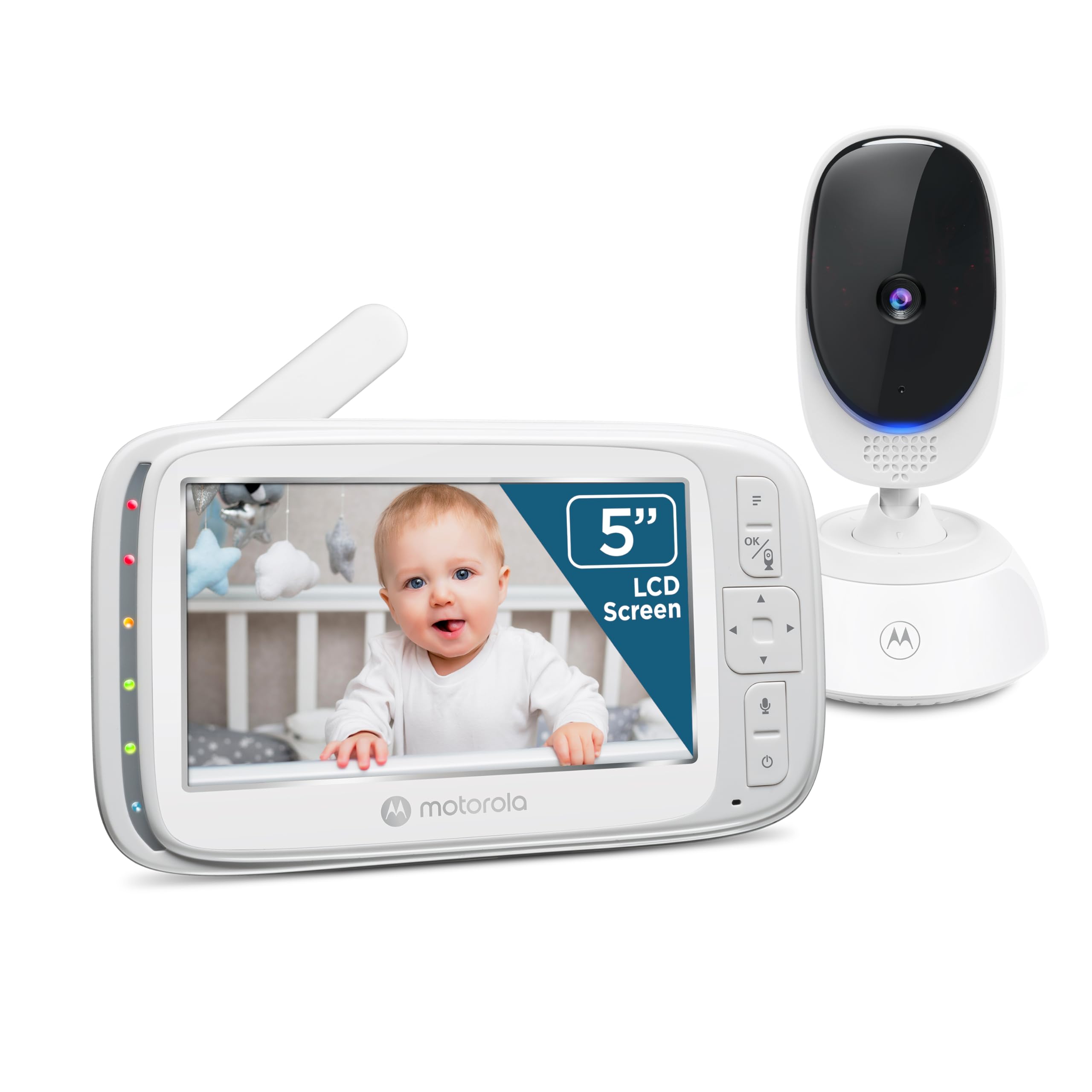 No WiFi Video Baby Monitor with Camera and Audio, 5” Screen, Remote Pan-Tilt-Zoom, Night Vision, 2-Way Talk, Long Battery Life, 1000ft Range, Temperature Sensor, Lullabies - VM75