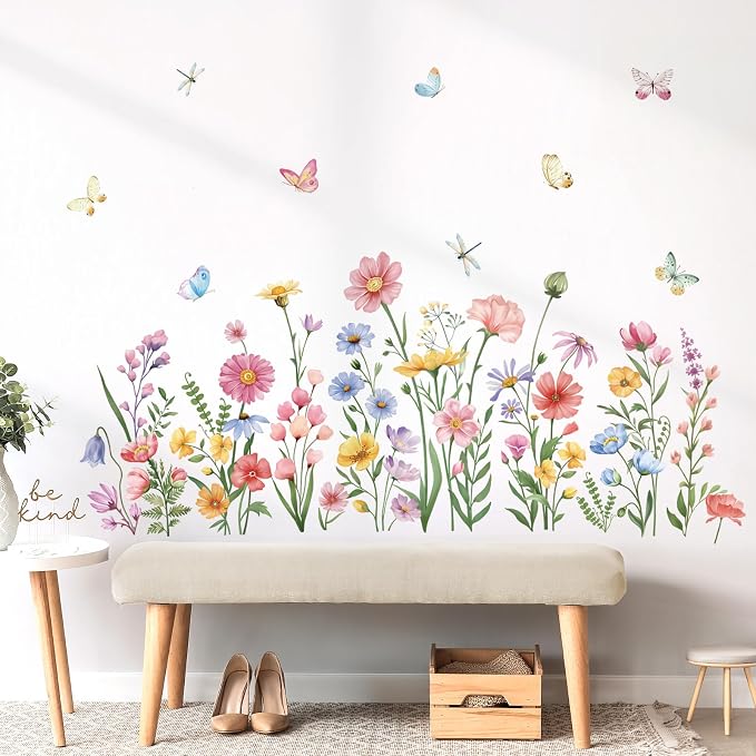 Amazon.com: wondever Pink Wildflower Wall Stickers Garden Flower Daisy ...