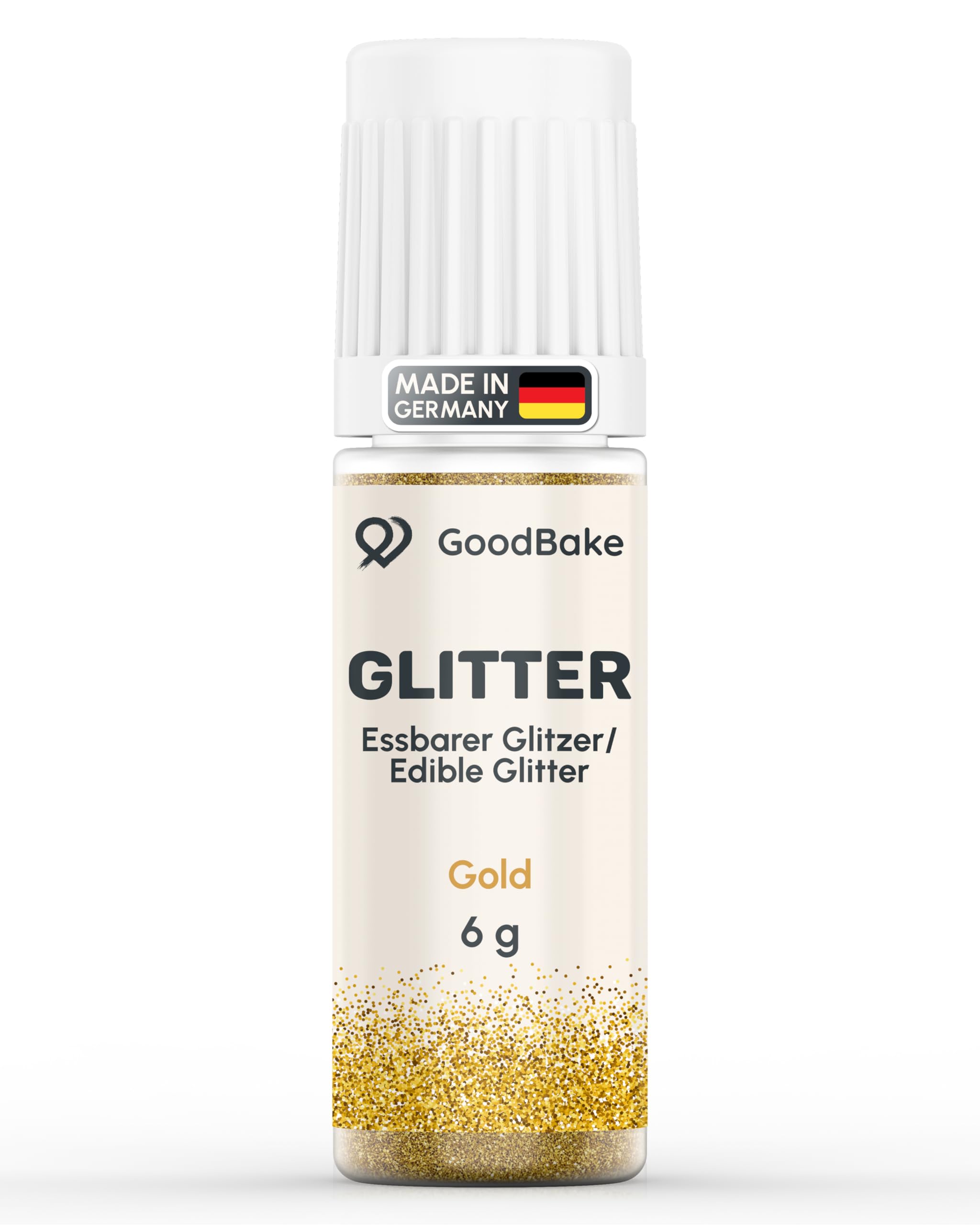 GoodBake Essbarer Glitzer Gold 6g | zuckerfrei, vegan & geschmacksneutral | Glitzer für Getränke, Cocktails, Torten mit Lebensmittelfarbe Pulver | Made in DE | Edible Glitter | Goldstaub essbar