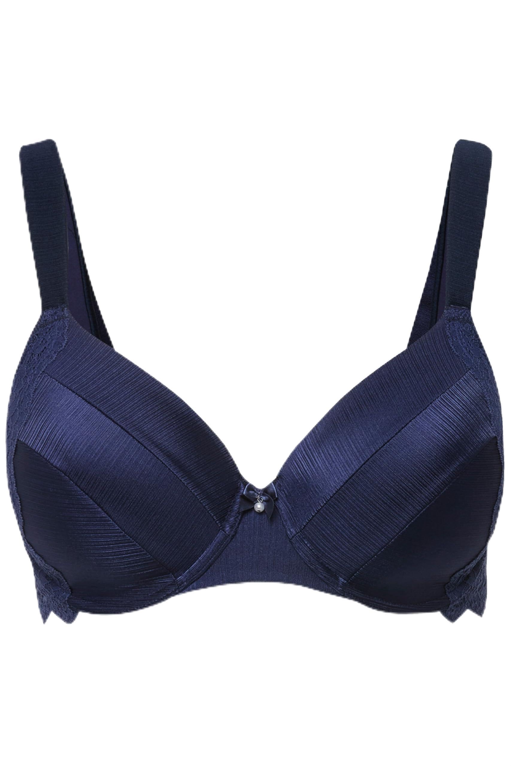 Ulla Popken Women's Wire-Bra, Softcup, Satin and Lace Bra, Midnight Blue, 42D