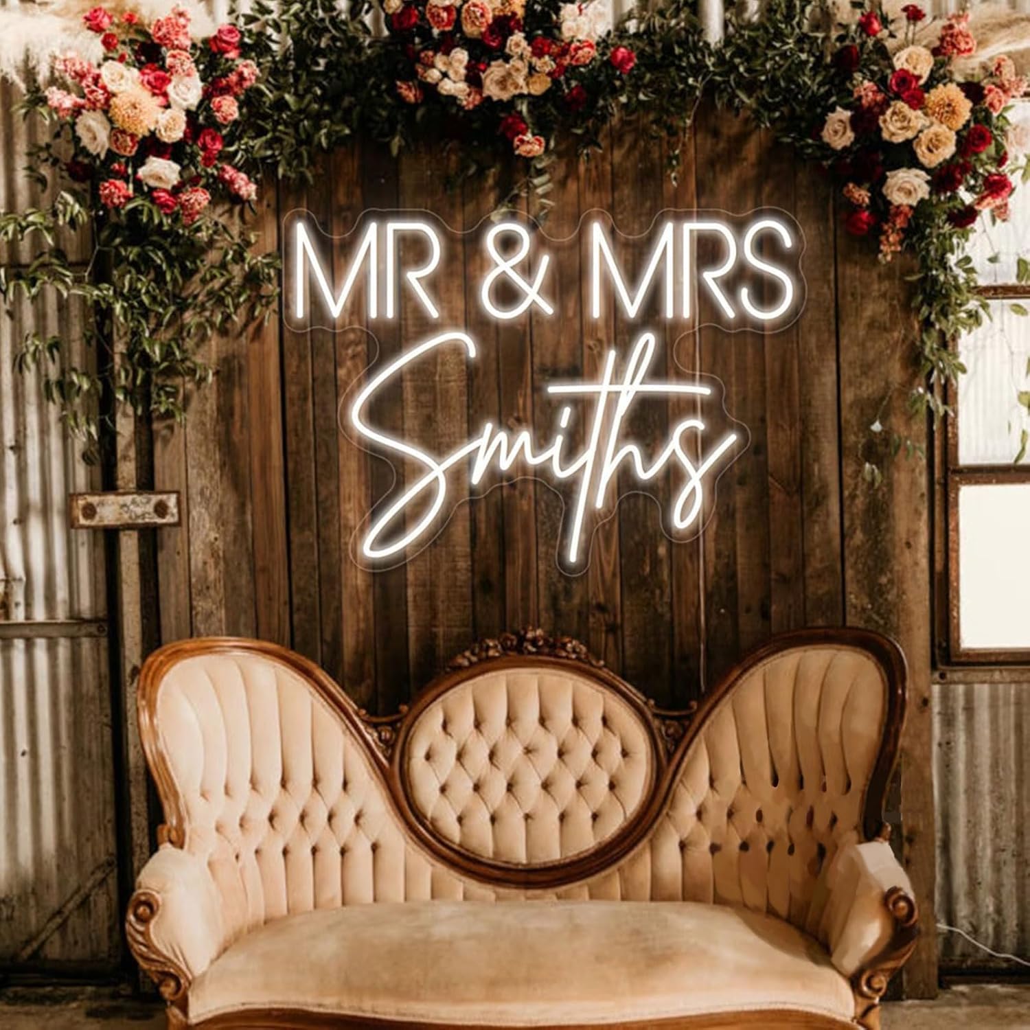 Personalisiertes "Mr & Mrs" Neon Schild mit Familienname - LED Hochzeitslicht für Paare, Verlobung, Jubiläum - Dimmbar