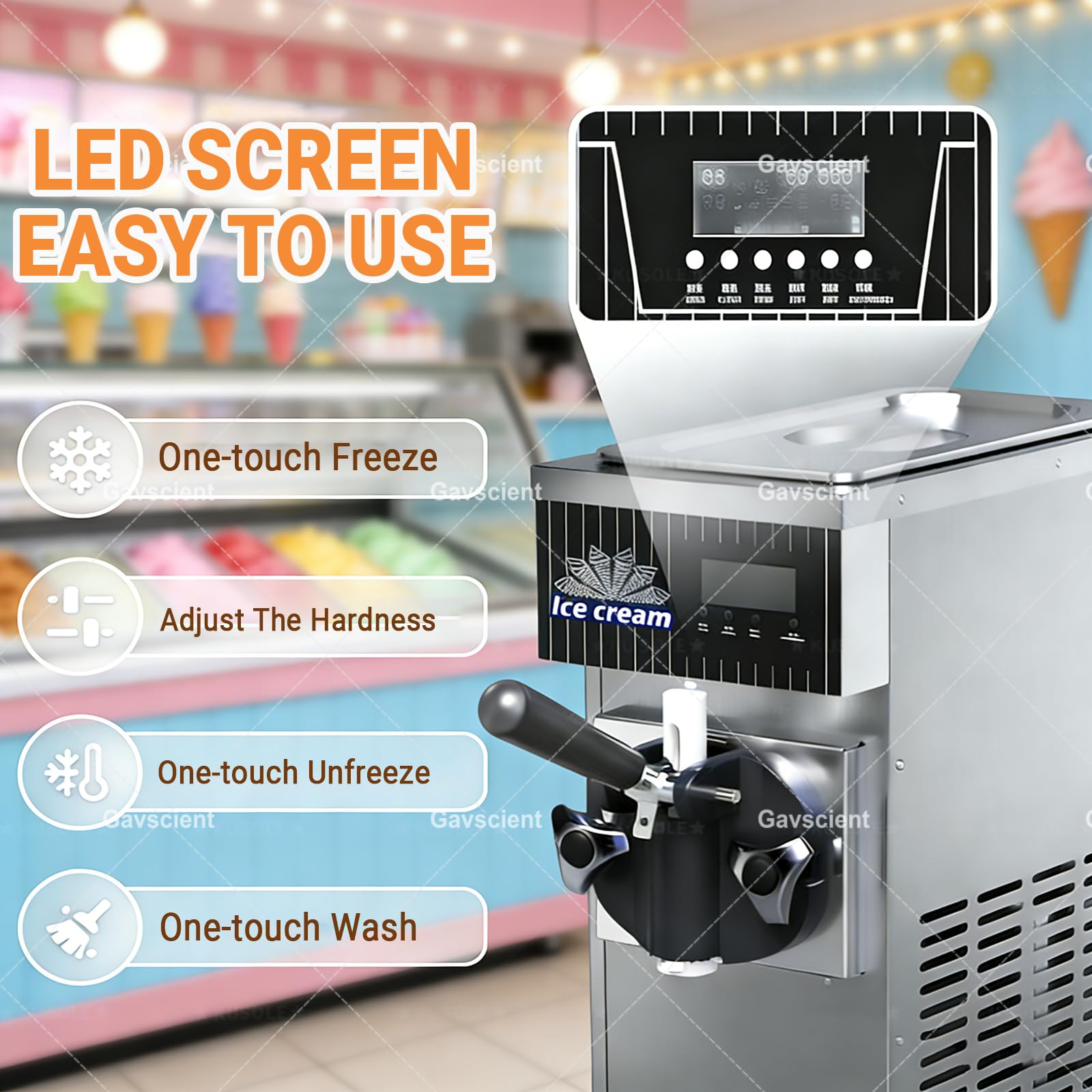 Machine à Glace Italienne pour Usage Domestique et Commercial, sorbetière/yaourtière glacée de comptoir d'une capacité de 4 à 5 kg/h, avec Panneau LCD Silver-750w