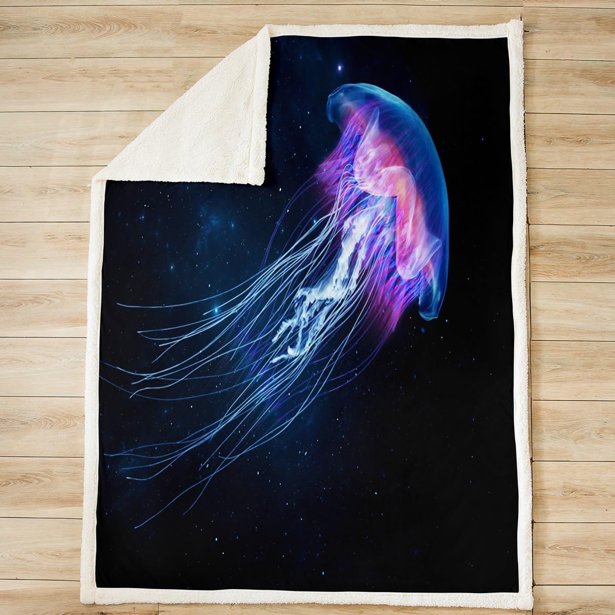 Kwallen Fleece Gooi Deken Boheemse Stijl Kwallen Pluche Deken voor Slaapbank Exotische Bloemen Sherpa Deken Oceaan Schepsel Zee Dier Single 50x60 Inch