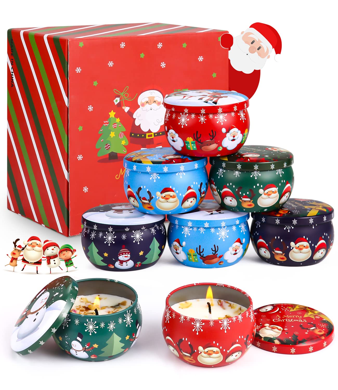 NEFLSI Velas Aromáticas,Navidad Velas Perfumadas 8 pcs Cera de Soja 100% Natural Velas Perfumadas Regalo Mujer Vela Aromaticas para Baño,Yoga,SPA,para Festival y Aromaterapia Velas Decoración Regalo