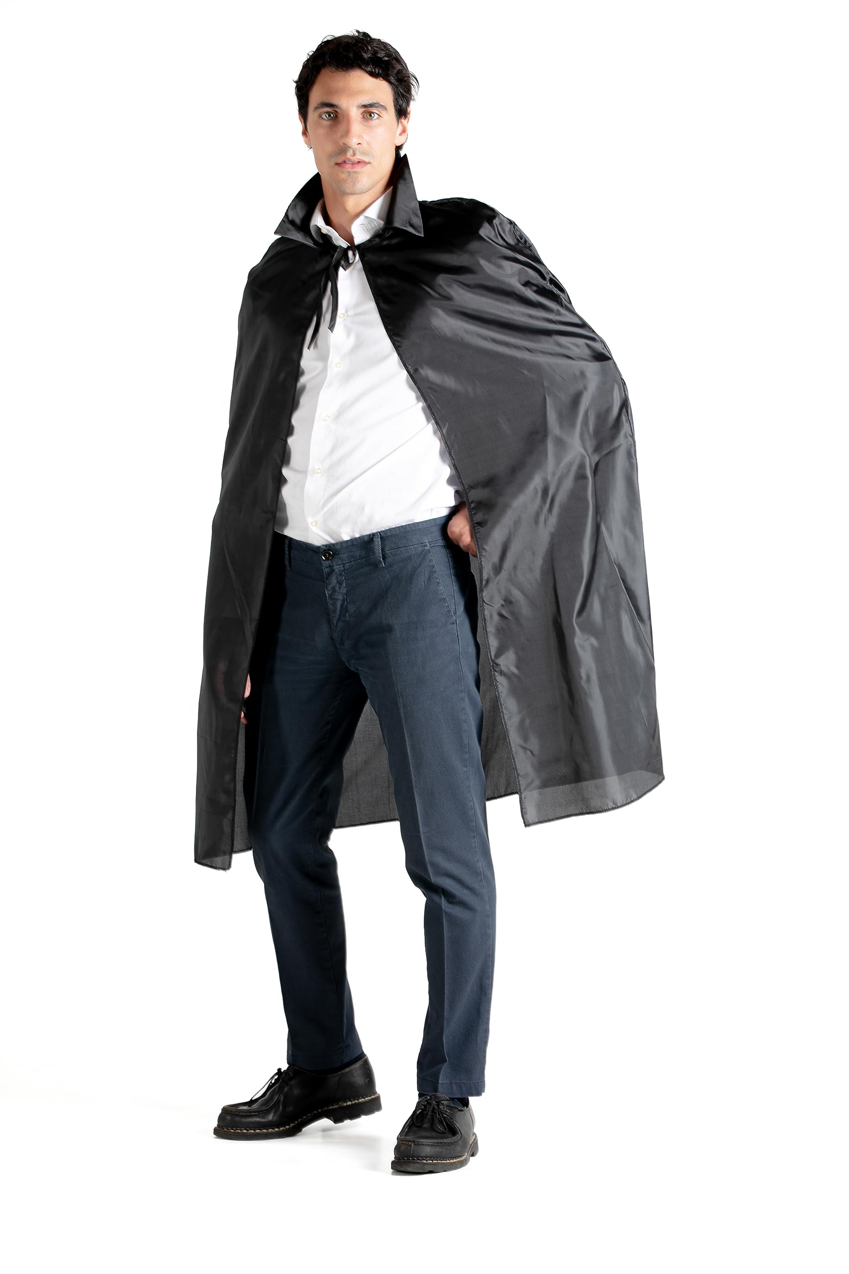 Cape Cloak disguise fancy dress with lapel revers (One size adult), black