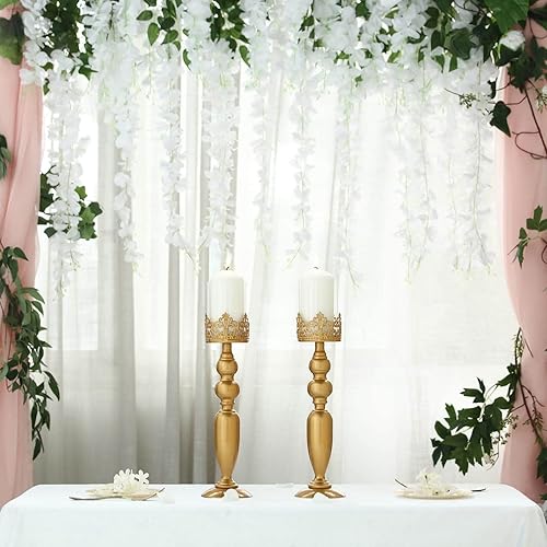 Miniatura 7 de Efavormart - Juego de 2 velas de cristal con tubo de vidrio para centro de mesa de boda (17 pulgadas de alto, color dorado y ámbar
