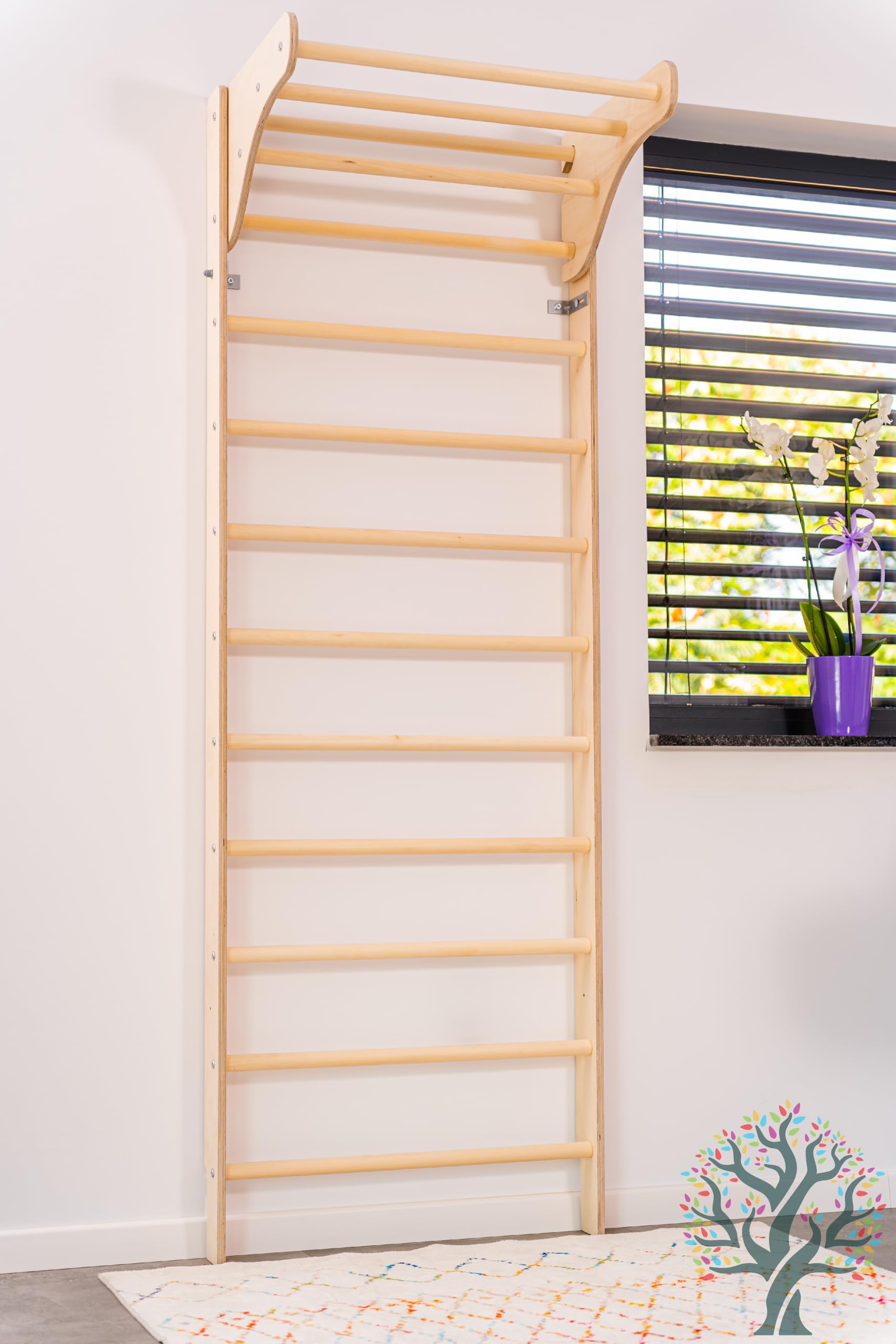 WoodsCraft Sprossenwand für Kinderzimmer | Holz Kletterwand für Kinderzimmer | Klettergerüst Indoor & Turngeräte für Kinder | Indoor Spielgeräte | Wall Bars für Kinder Klettern Indoor