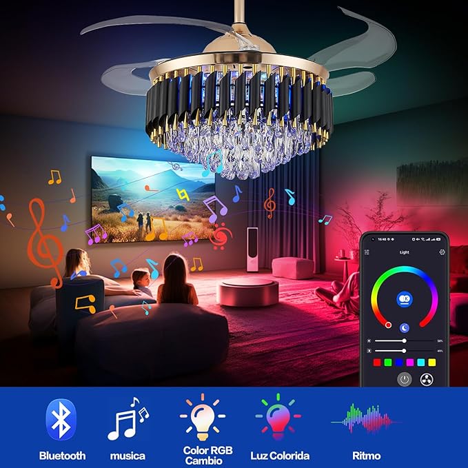 Ventilador de Techo 42" con Luz LED RGB, 6 Velocidades y Asp miniatura 7