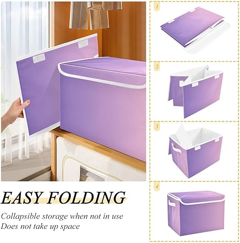 Miniatura 4 de Purple Gradient Fabric Bins, Large Capacity Clothes Storage Bag, Closet Storage