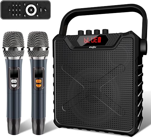 Máquina de karaoke inalámbrica con micrófonos duales, sistema de altavoces Bluetooth portátil de 40 W, batería de 6000 mAh, radio FM, grabación,