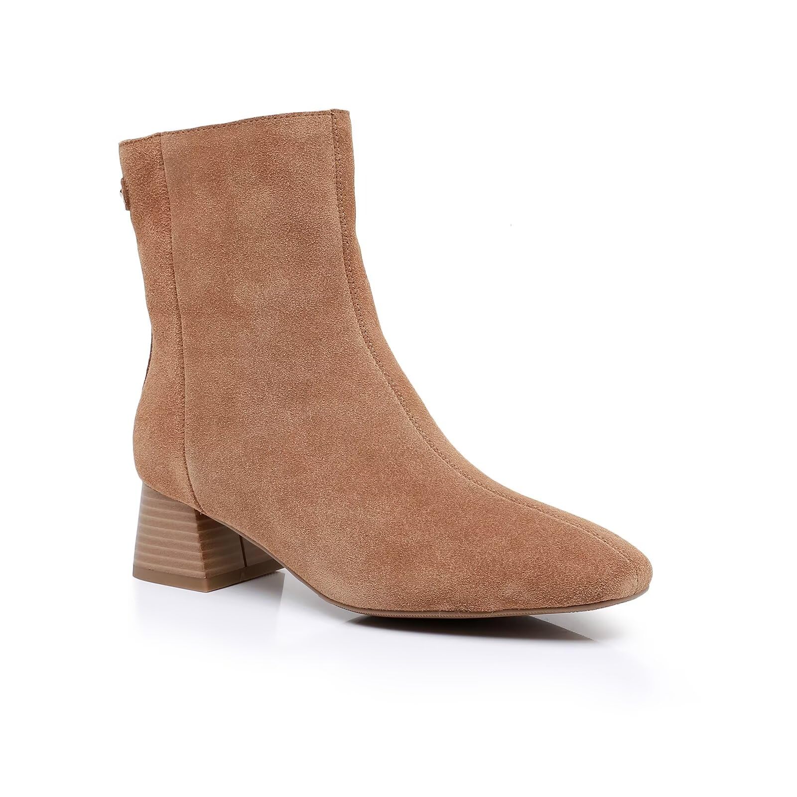 Boots for Women Chunky Heel Ankle Boots Cow Leather Suede Pointed Toe Side Zipper Short Boots Water Resistant Fashion Leather Boots