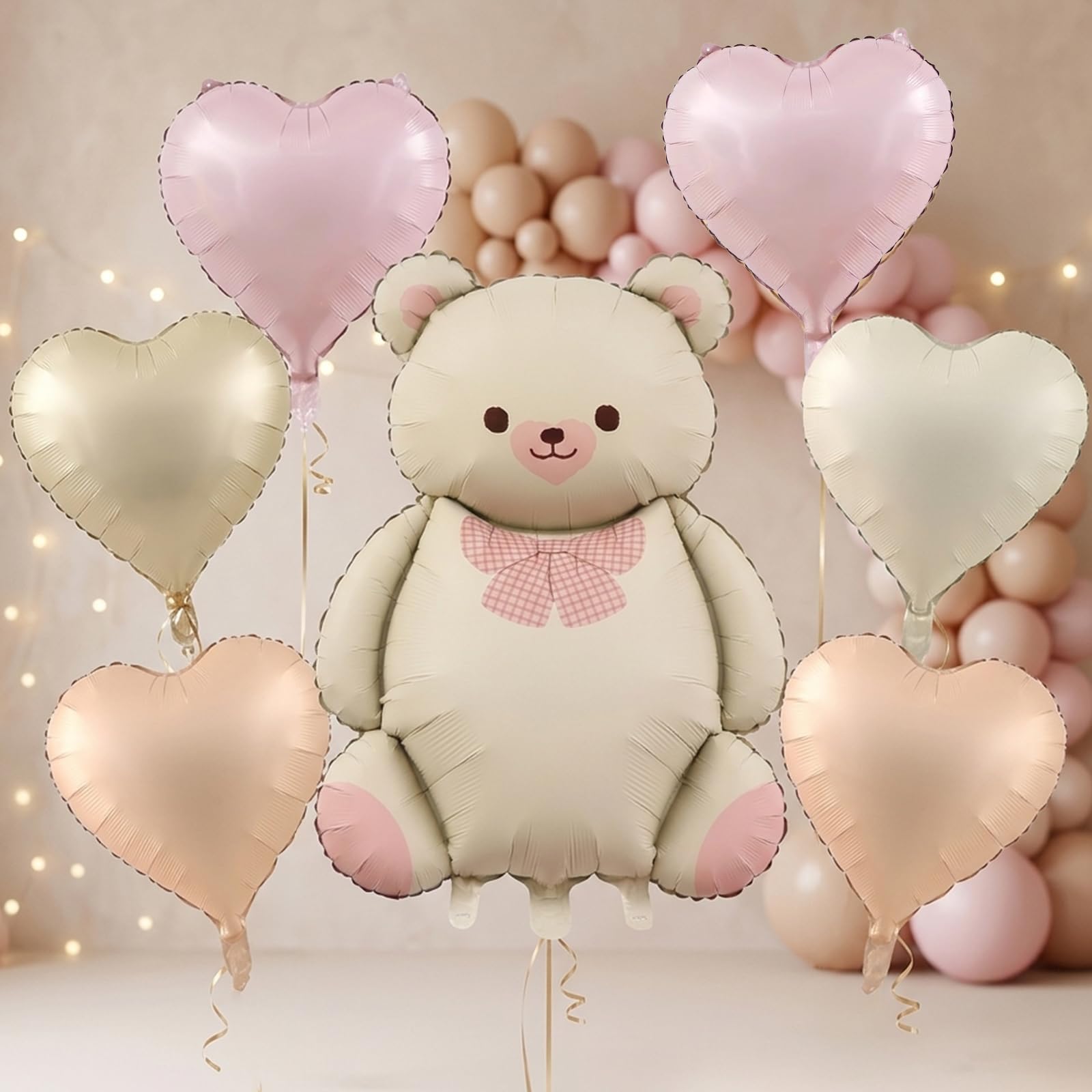 Bear Heart Foil Balloons for Birthday Party Decorations (Pink White)