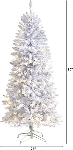 Miniatura 2 de Nearly Natural 5ft. Slim White Artificial Christmas Tree with 150 Warm White LED Lights and 491 Bendable Branches Blanco,Verde
