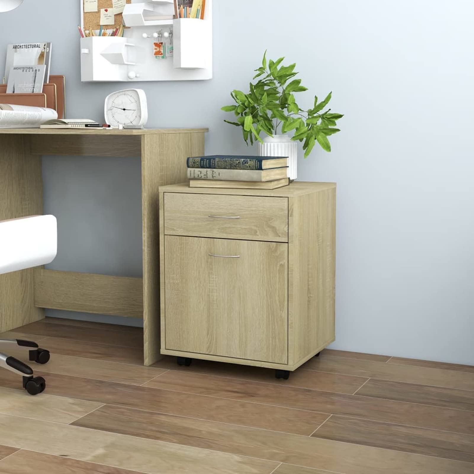 Armadietto con Ruote Rovere Sonoma 45x38x54cm Legno Multistrato,Carrello Porta Stampante,Mobiletto con Ruote,Supporto per Stampante in Legno,Classificatore per Documenti per Studio,Ufficio