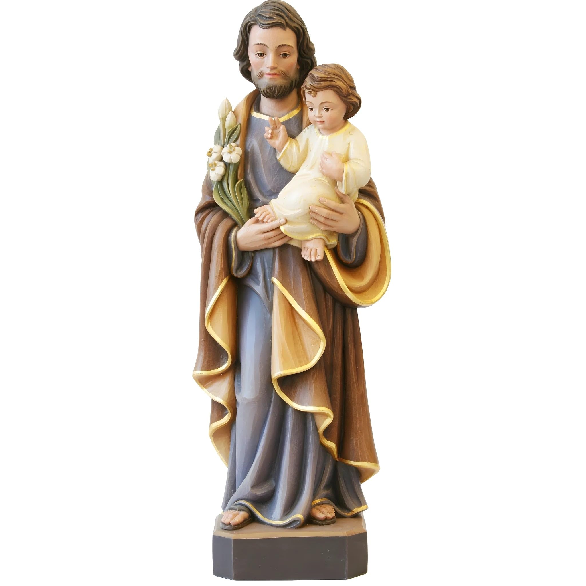 Dolfi | Saint Joseph with Lily in Fibreglass 60 cm | Natural Wood in Val Gardena | Nativity Figure