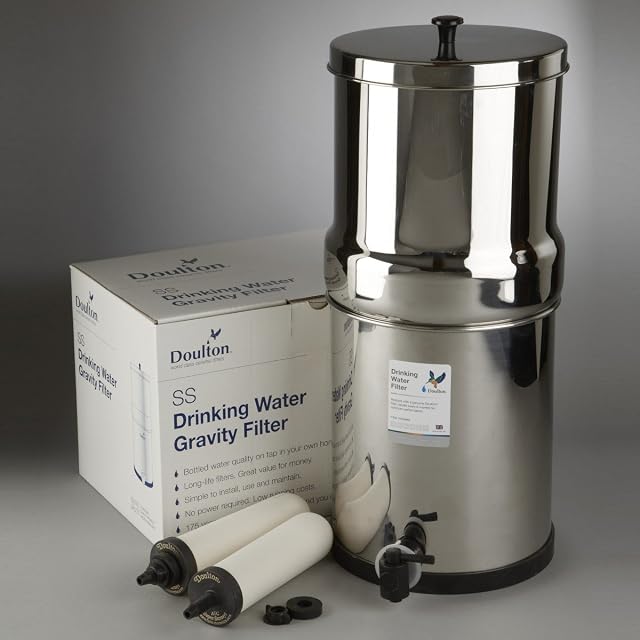 British Berkefeld W9361151 Stainless Steel Gravity Water Purifier System with 2 x Ultra Sterasyl (Heavy Metal Removal) 7 Ceramic Water Filter Candles