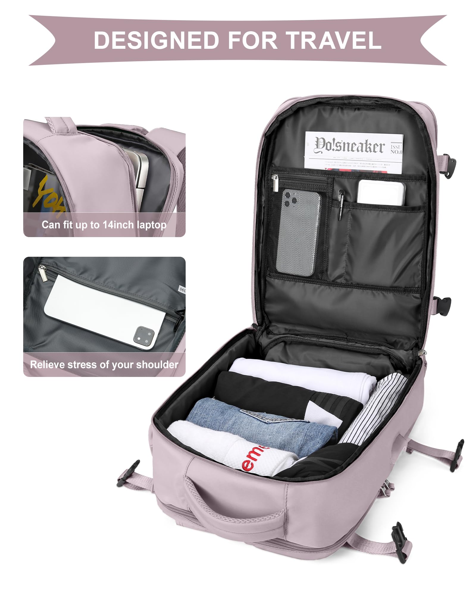 SZLX Zaino Ryanair 40x30x20 Sottovuoto Bagaglio a Mano 40x20x25 Donna Zaino da Viaggio 40x30x20 Wizzair Borse da Cabina per Easyjet 45x36x20 Uomo per Laptop 14 Pollici con Porta USB e Porta Scarpe