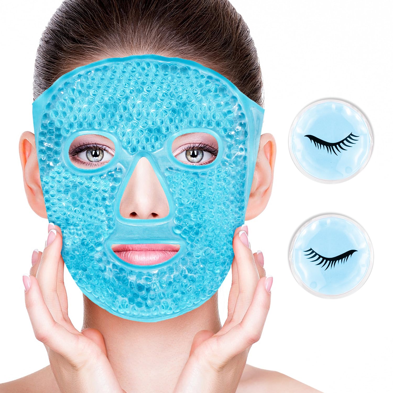 Face Eye Masks for Dark Circles and Puffiness, Migraines, Headache, Stress, Redness, Acne, Cooling Face Masks for Women Man, Hot Cold Use Ice Face Mask. (Blue set)