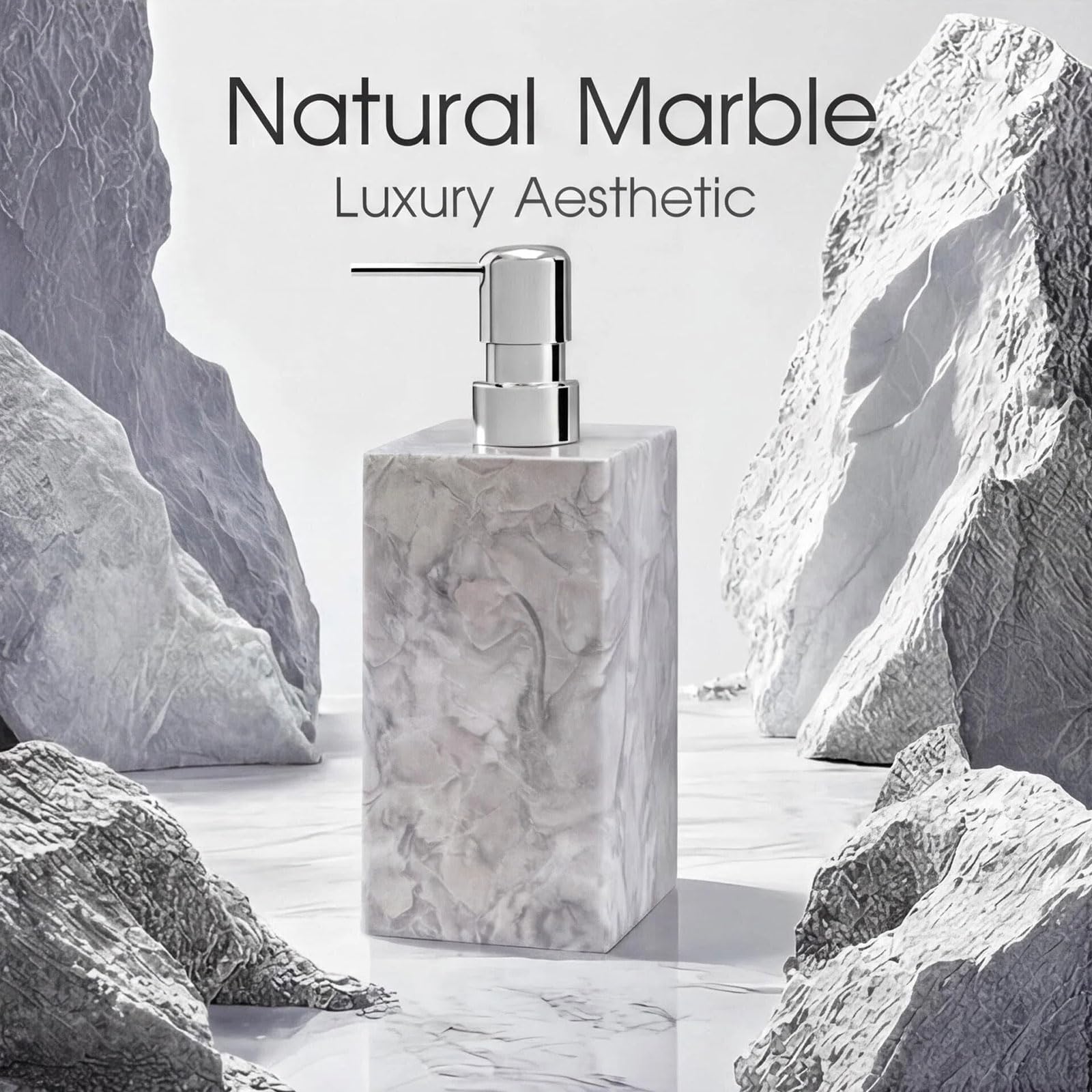 1 set di dispenser di sapone in vero marmo naturale con pompa in acciaio inox, bottiglia decorativa per sapone liquido per le mani per cucina e bagno, compatibile con lozioni, sapone per