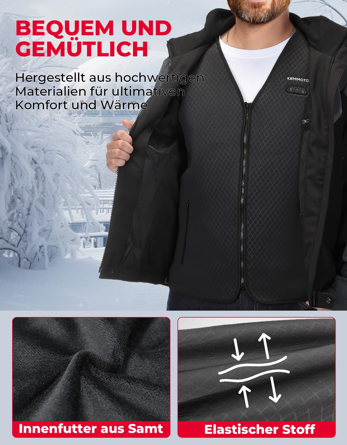 KEMIMOTO Beheizbare Weste Herren, Beheizte Weste mit 6 Heizzonen, 3 Einstellbare Wärmestufe, USB Eletriksche Heizweste für Skifahren, Angeln, Motorrad, Camping, Outdoor Ativitäten