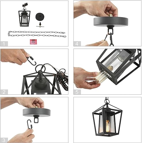 Miniatura 9 de classy leaves Lámpara colgante para exteriores, moderna lámpara colgante de granja para exteriores, 1 luz negra colgante para exteriores, con