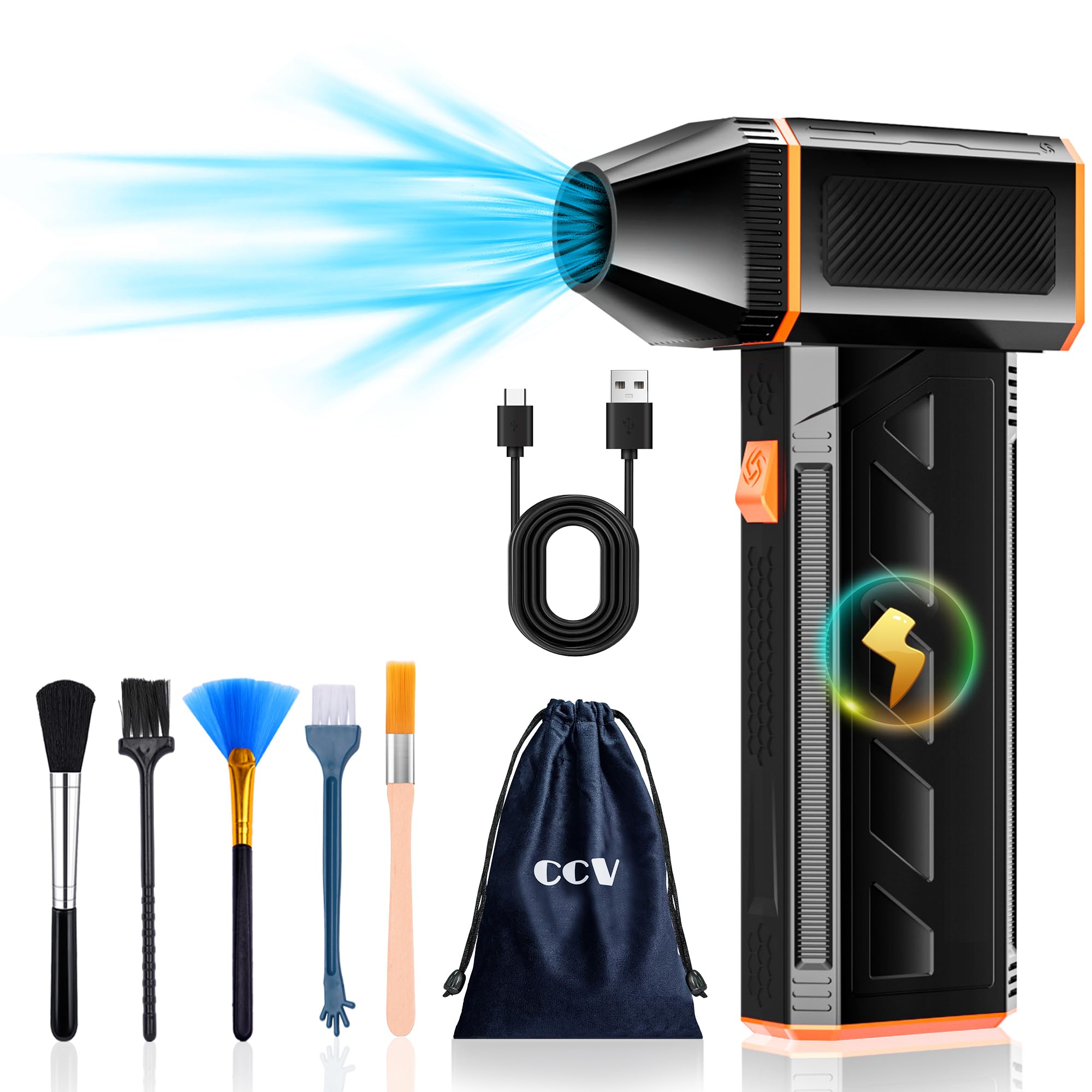 CCV Compressed Air Duster - 130000RPM Electric Air Duster for Cleaning Keyboard&PC 3 Gears Adjustable Rechargeable Cordless Jet Dry Blower Air Blower for Car and Home (US-F31)