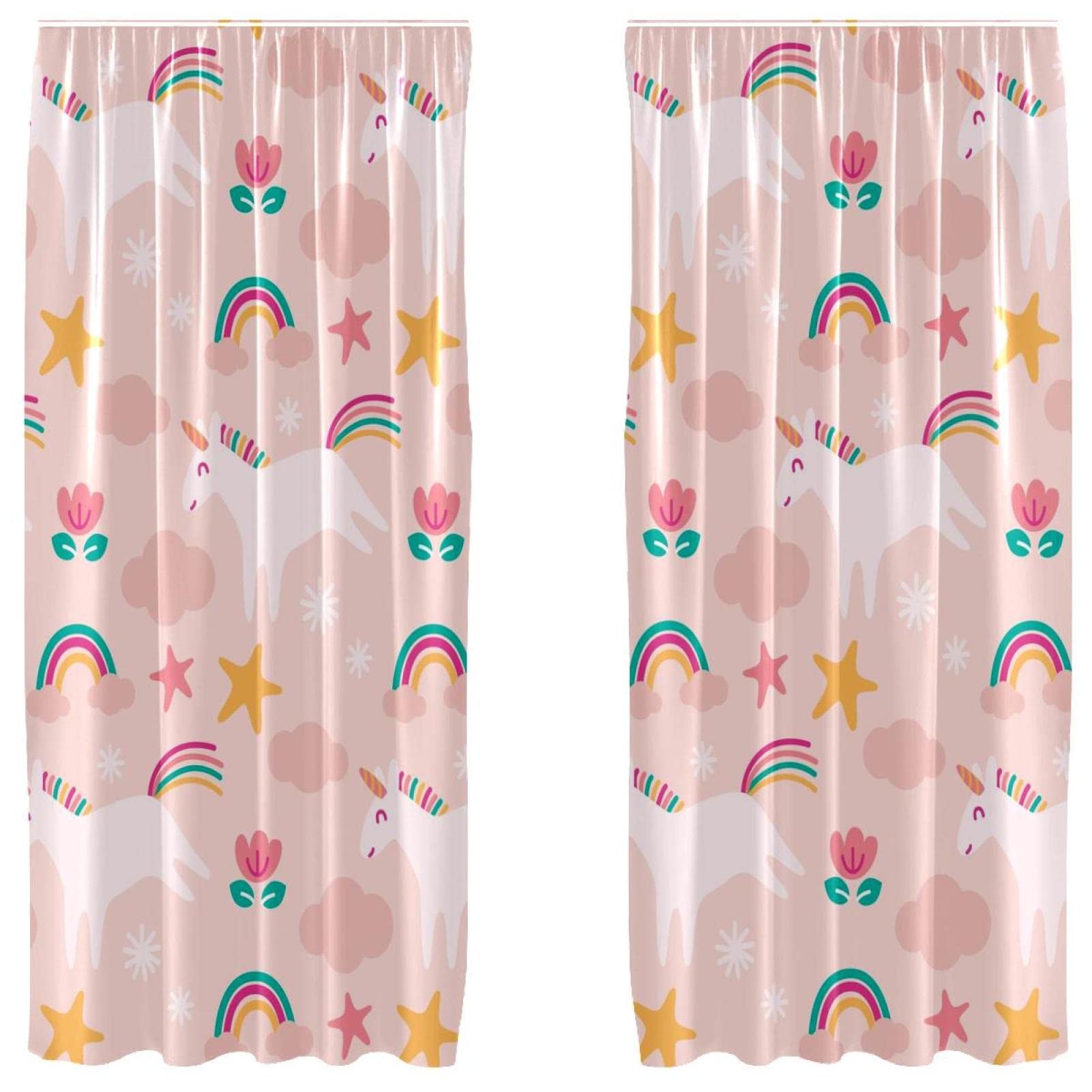 Rideau licorne 139,7 x 213,4 cm voilage arc-en-ciel nuage floral pour fenêtre