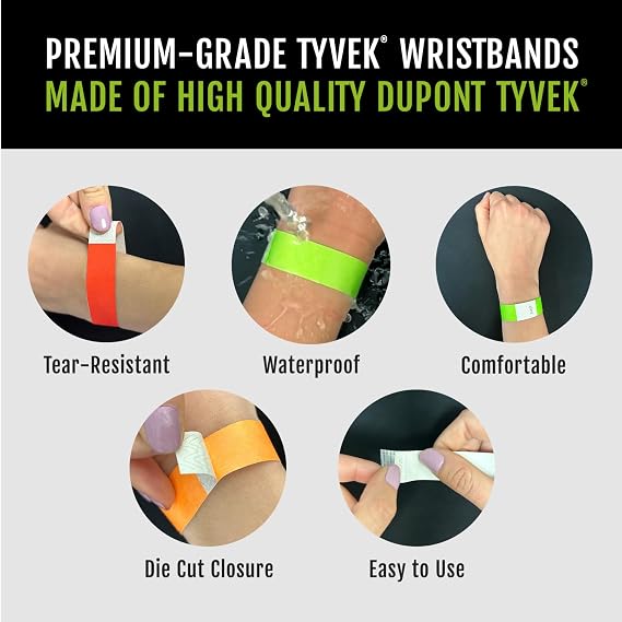 500 WristCo Red, White, and Blue Tyvek Wristbands for Events Security Cuts & Tamper-Proof Design to Prevent Reuse Premium-Grade Bracelets for Hospital & Medical ID, Party & VIP Identification