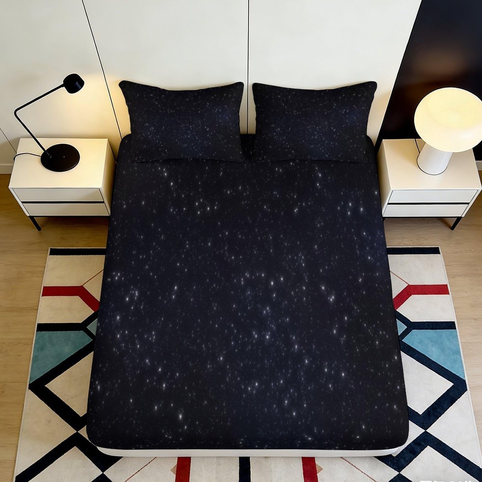 3D Printed Galaxy Starry Sky Fitted Sheet Microfiber Soft Black Cosmic Nebula Mattress Cover Bedroom Decor 140x200x25cm