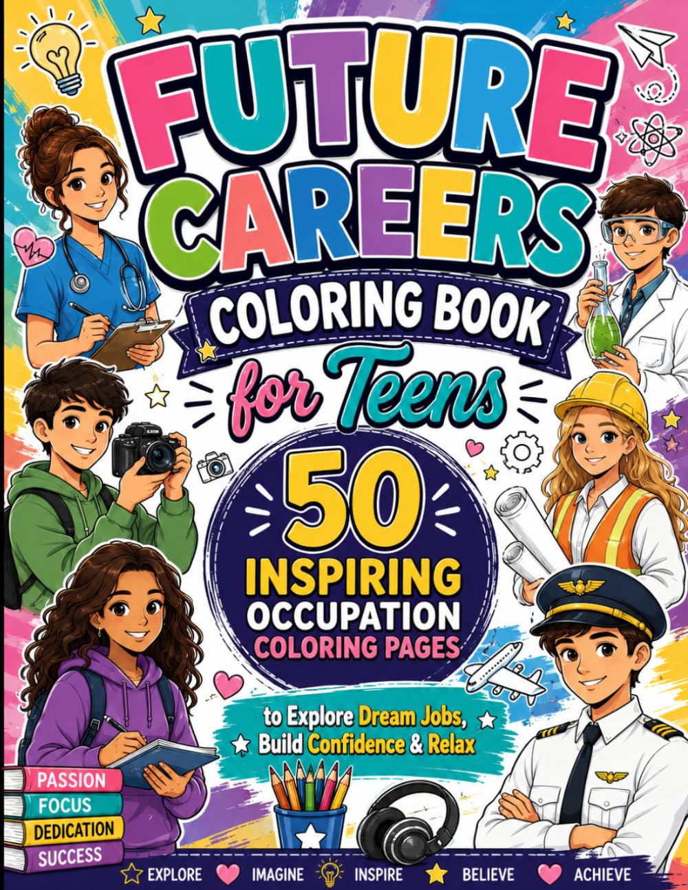 Future Careers Coloring Book for Teens: 50 Inspiring Occupation Coloring Pages to Explore Dream Jobs, Build Confidence & Relax